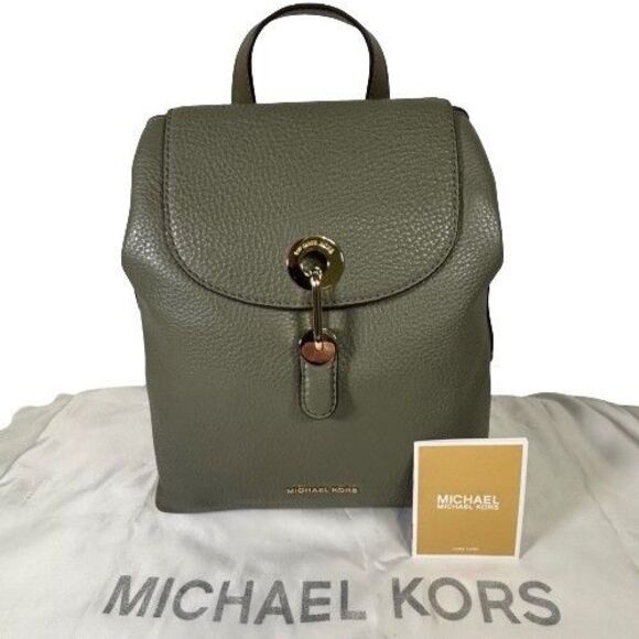 MICHAEL KORS MK Raven Pebble Leather Medium Backpack Handbag Olive Green $328 - Picture 1 of 16